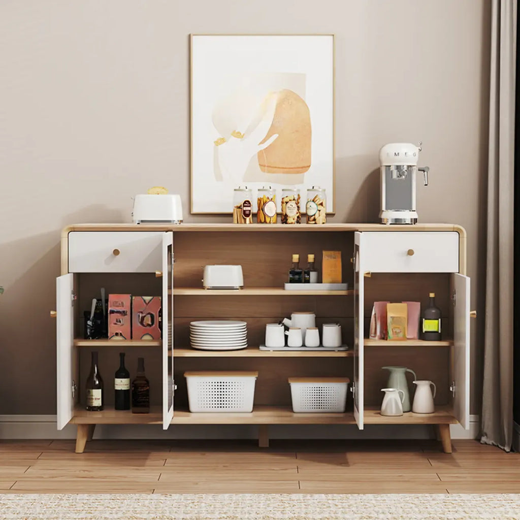 Modern Natural Finish Cabinet with Exterior Shelf  & Drawers
