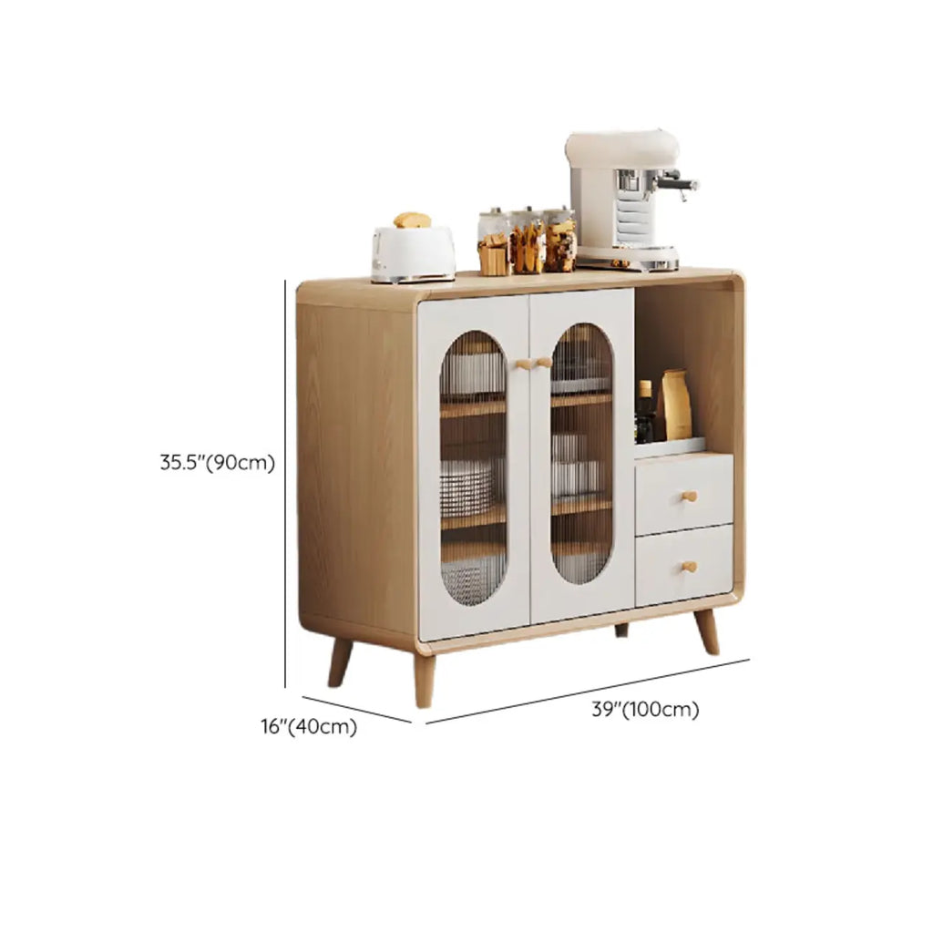 Modern Natural Finish Cabinet with Exterior Shelf  & Drawers
