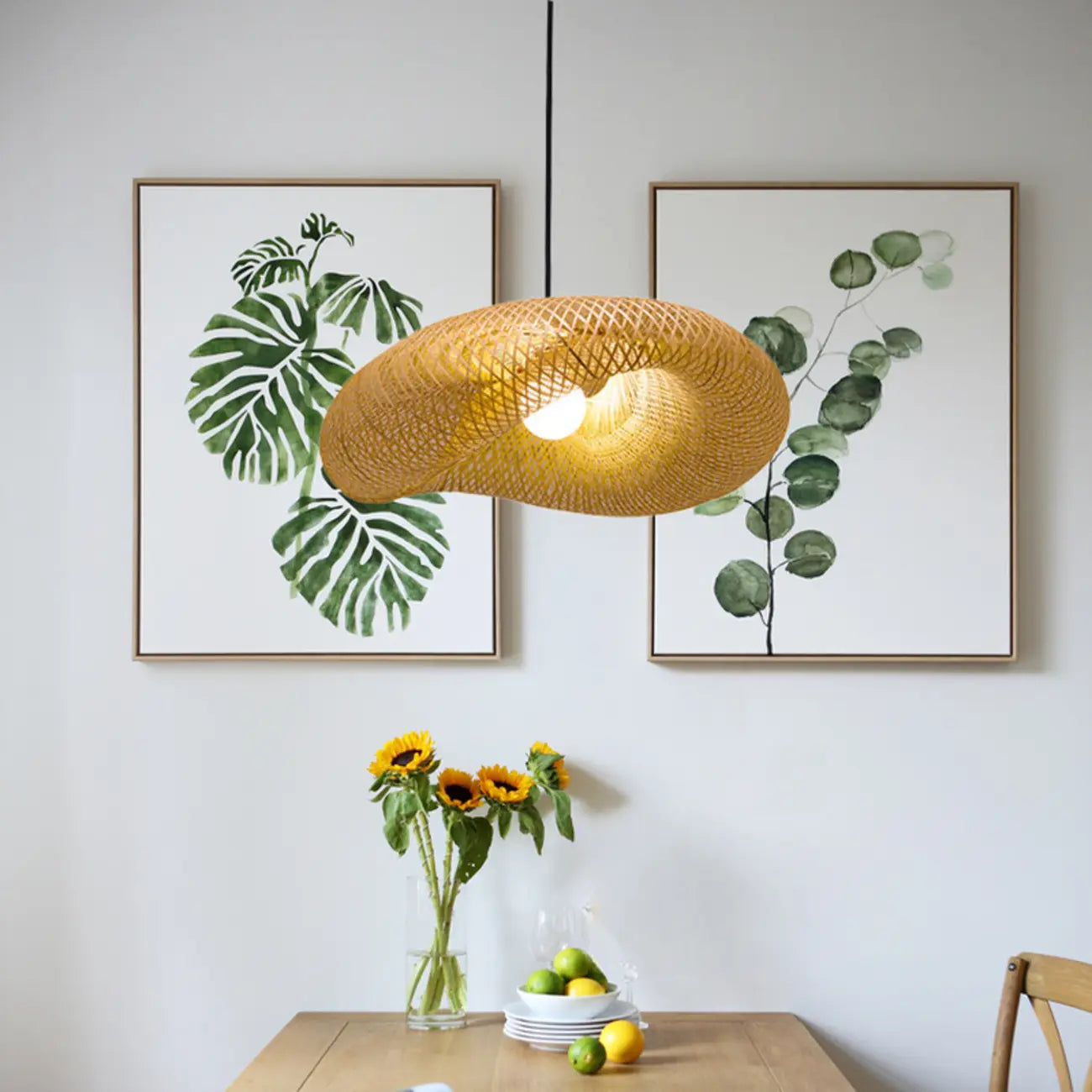 Adjustable Oriental Style Ratten Bamboo Hanging Pendant Light