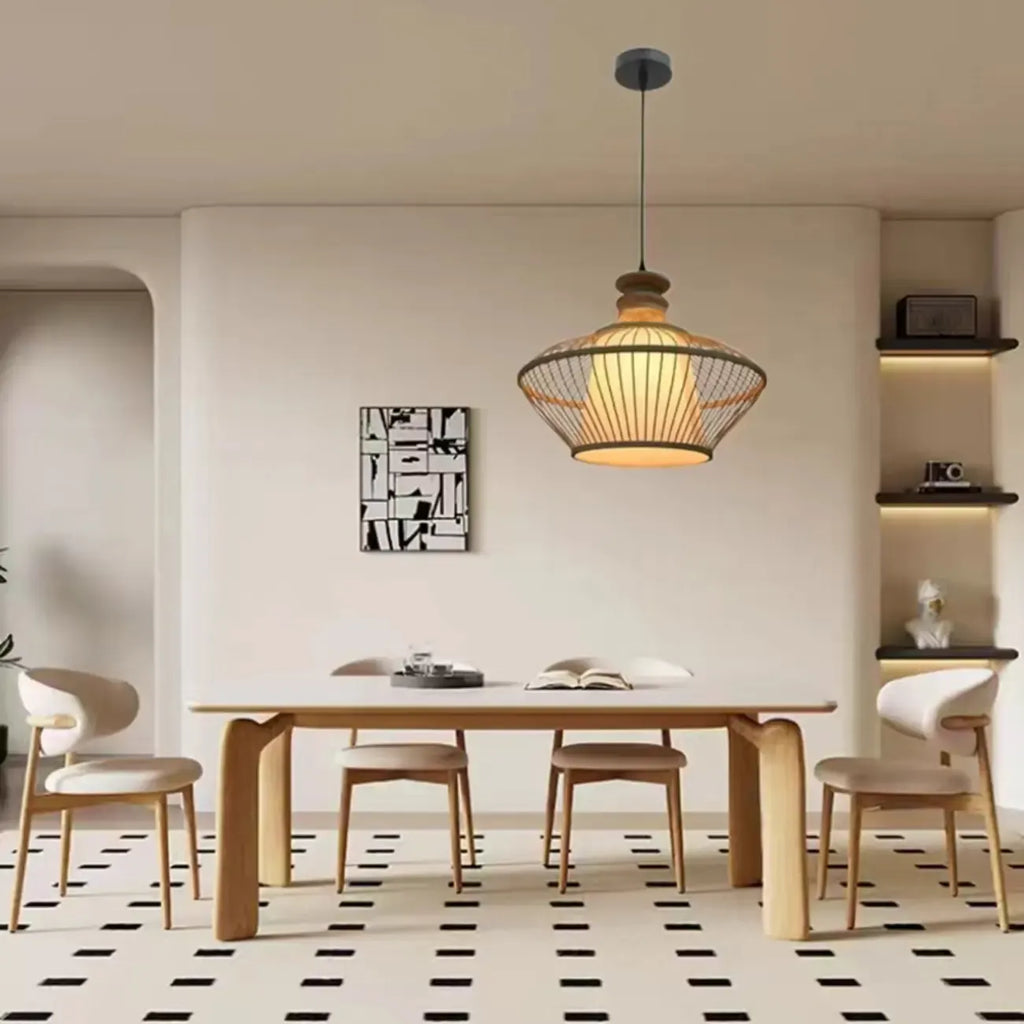 Adjustable Oriental Style Ratten Bamboo Hanging Pendant Light