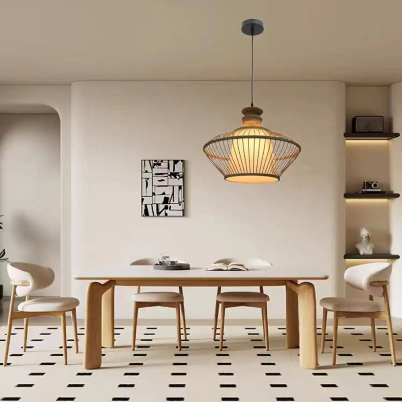 Adjustable Oriental Style Ratten Bamboo Hanging Pendant Light