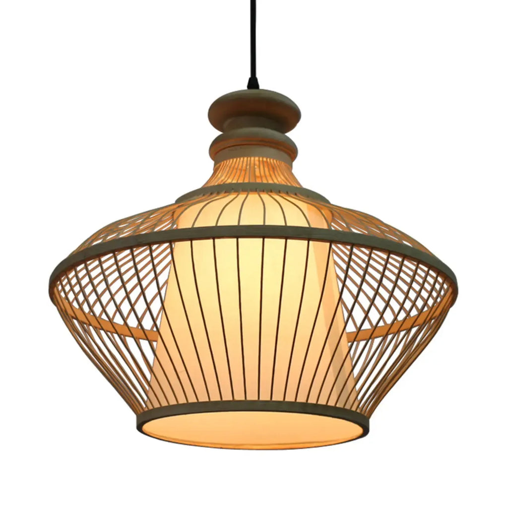 Adjustable Oriental Style Ratten Bamboo Hanging Pendant Light
