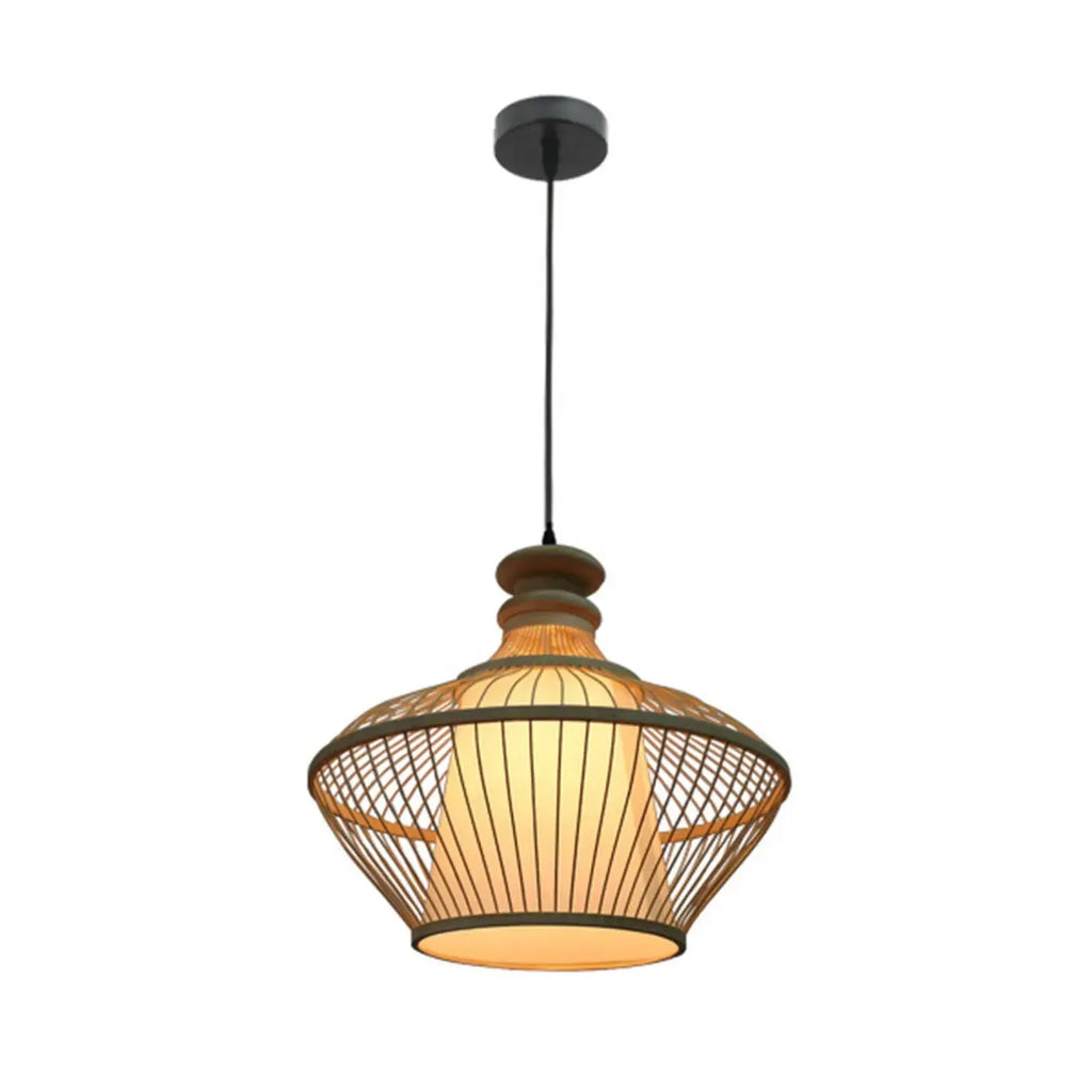 Adjustable Oriental Style Ratten Bamboo Hanging Pendant Light