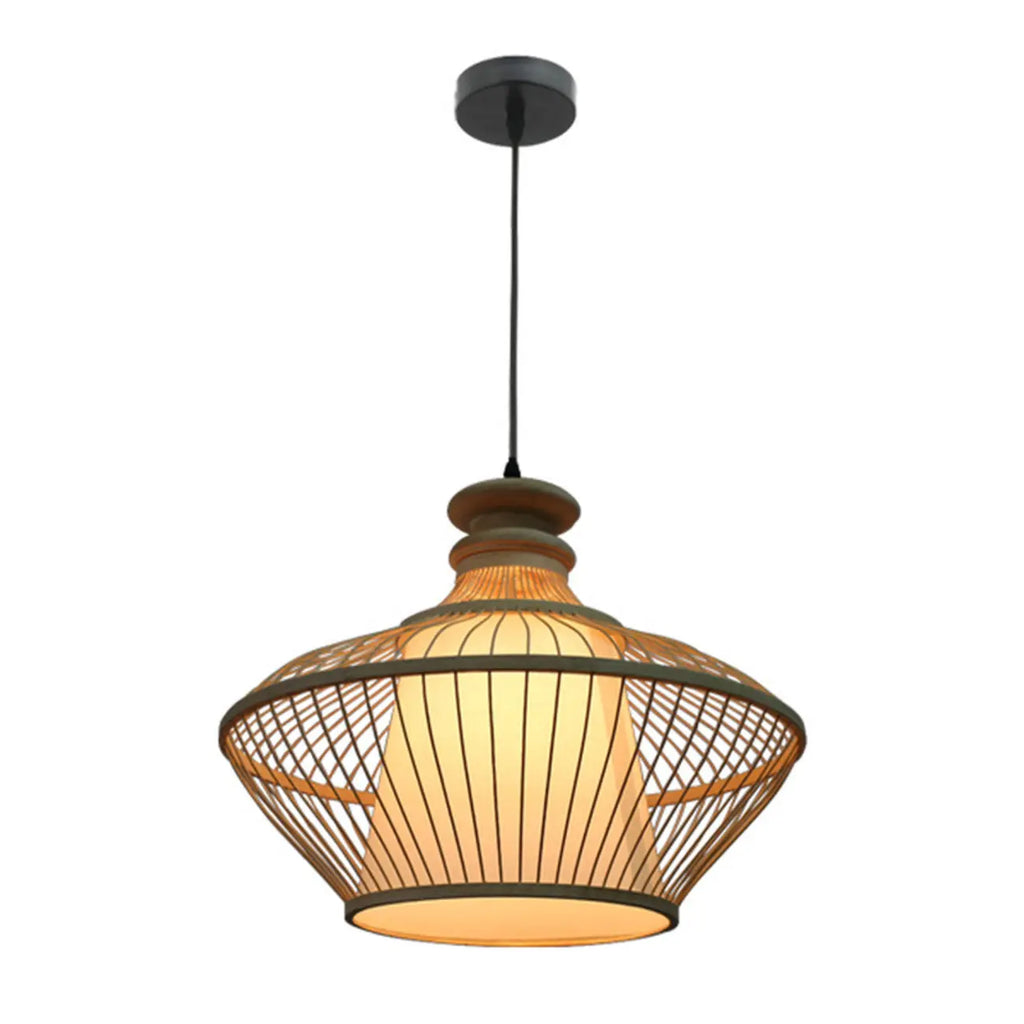 Adjustable Oriental Style Ratten Bamboo Hanging Pendant Light