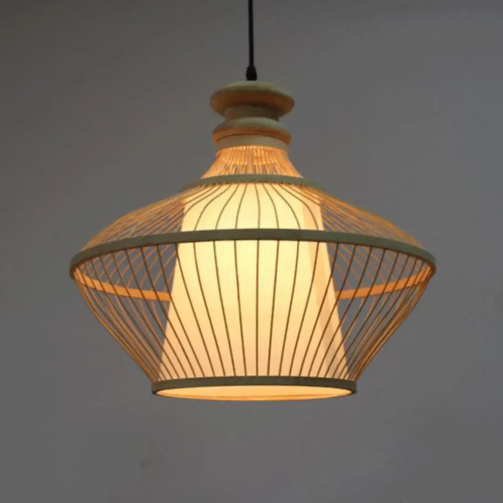 Adjustable Oriental Style Ratten Bamboo Hanging Pendant Light