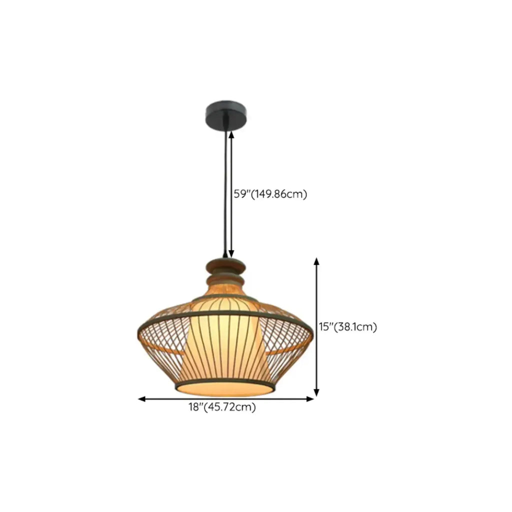 Adjustable Oriental Style Ratten Bamboo Hanging Pendant Light