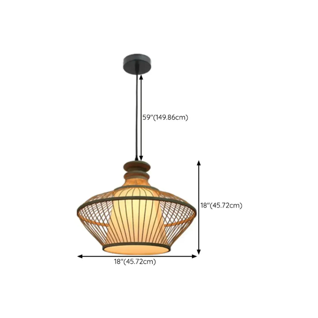 Adjustable Oriental Style Ratten Bamboo Hanging Pendant Light