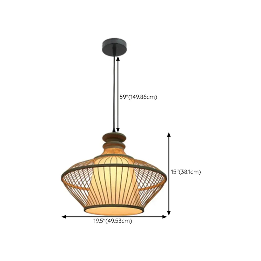 Adjustable Oriental Style Ratten Bamboo Hanging Pendant Light