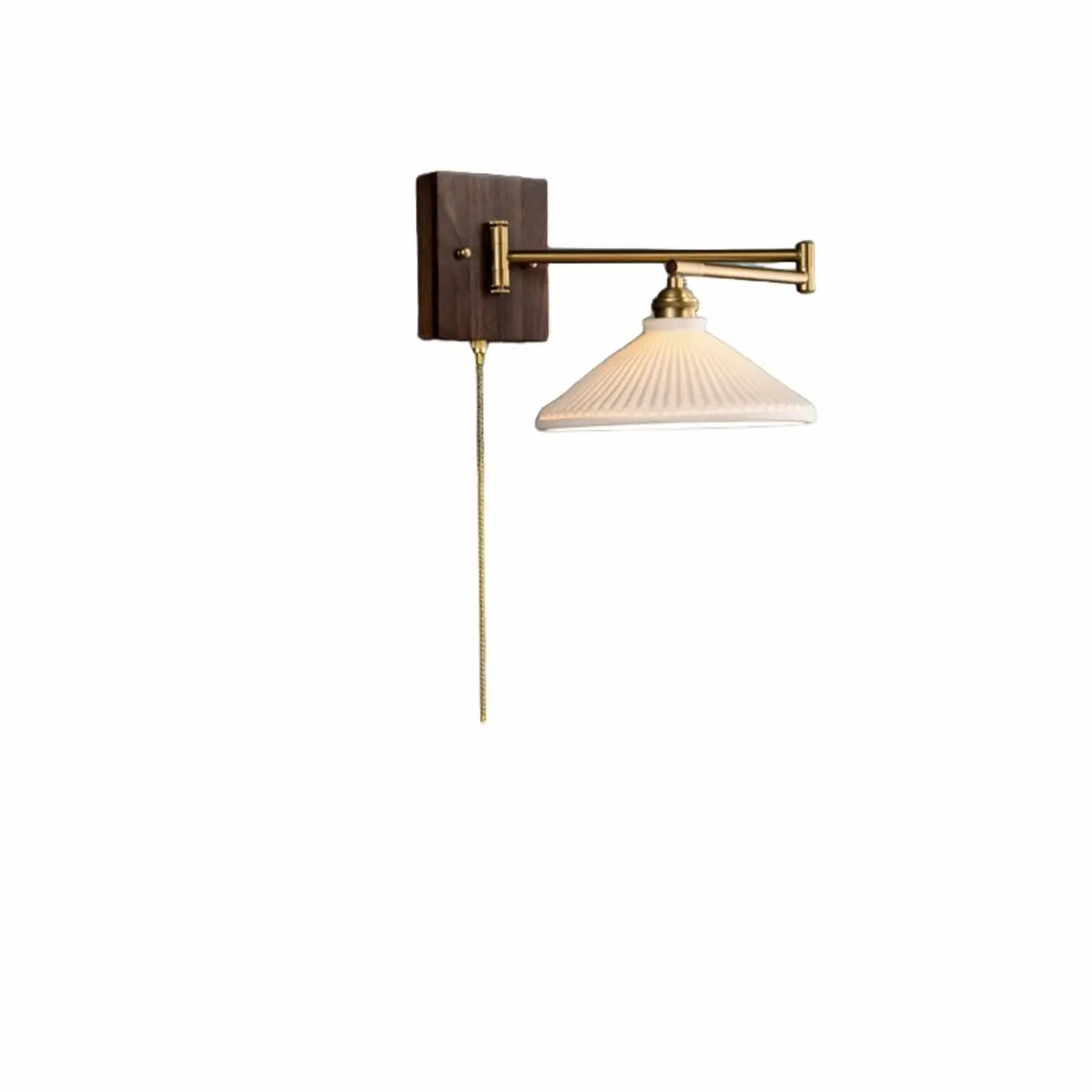 Vintage Bedside Walnut Swing Arm Wall Light with Glass Shade