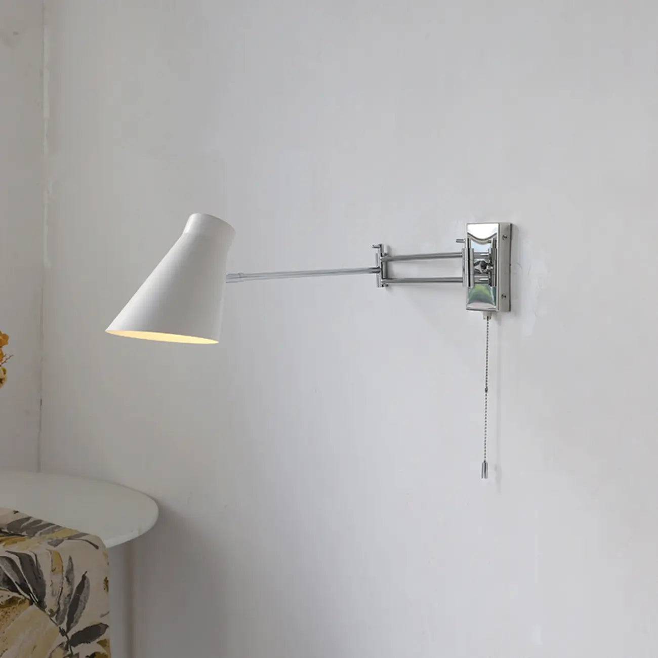 Minimalist Pull Chain Swing Arm Wall Light for Bedroom Decor