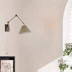 Vintage Swing Arm Wall Light with Pleated Fabric Shade