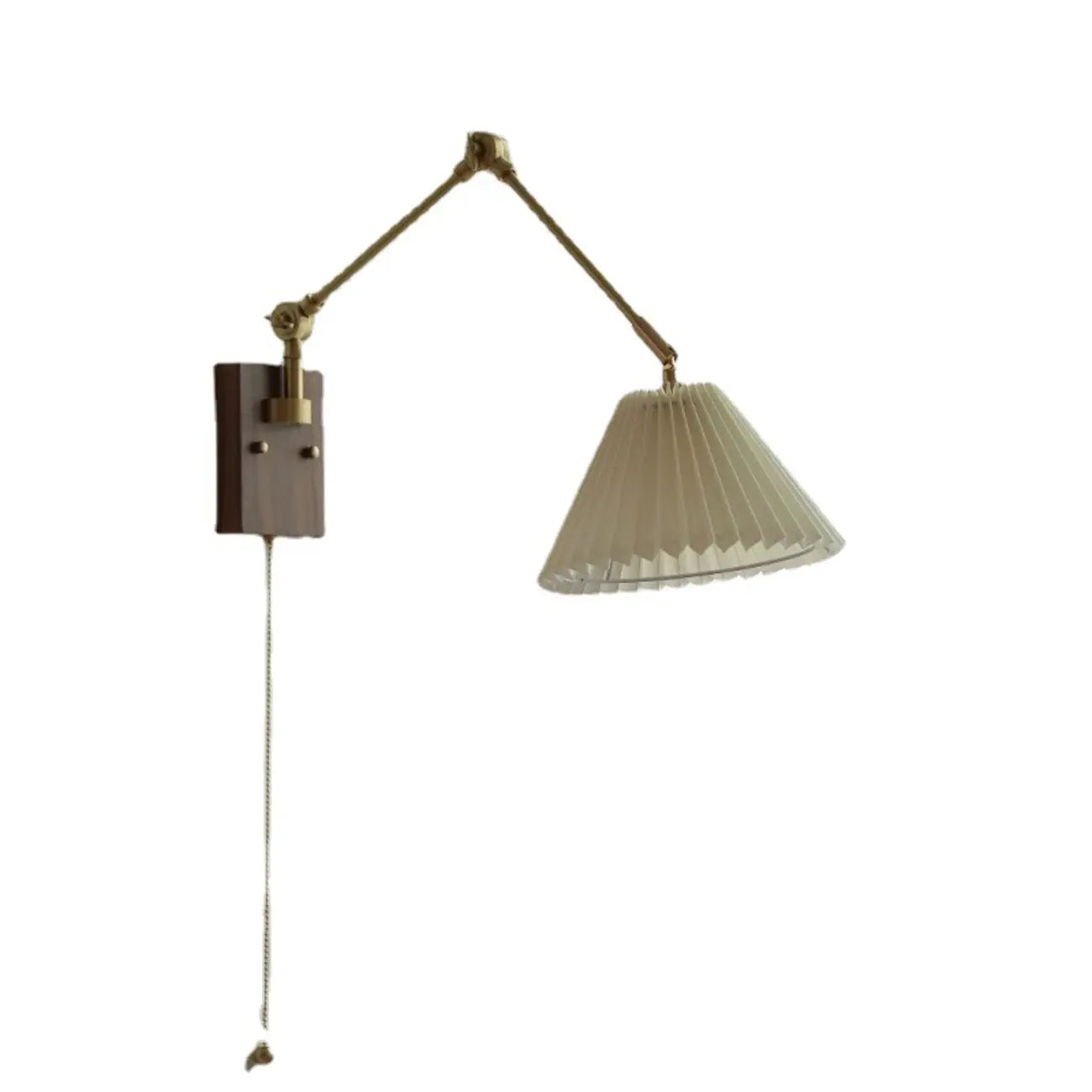 Vintage Swing Arm Wall Light with Pleated Fabric Shade