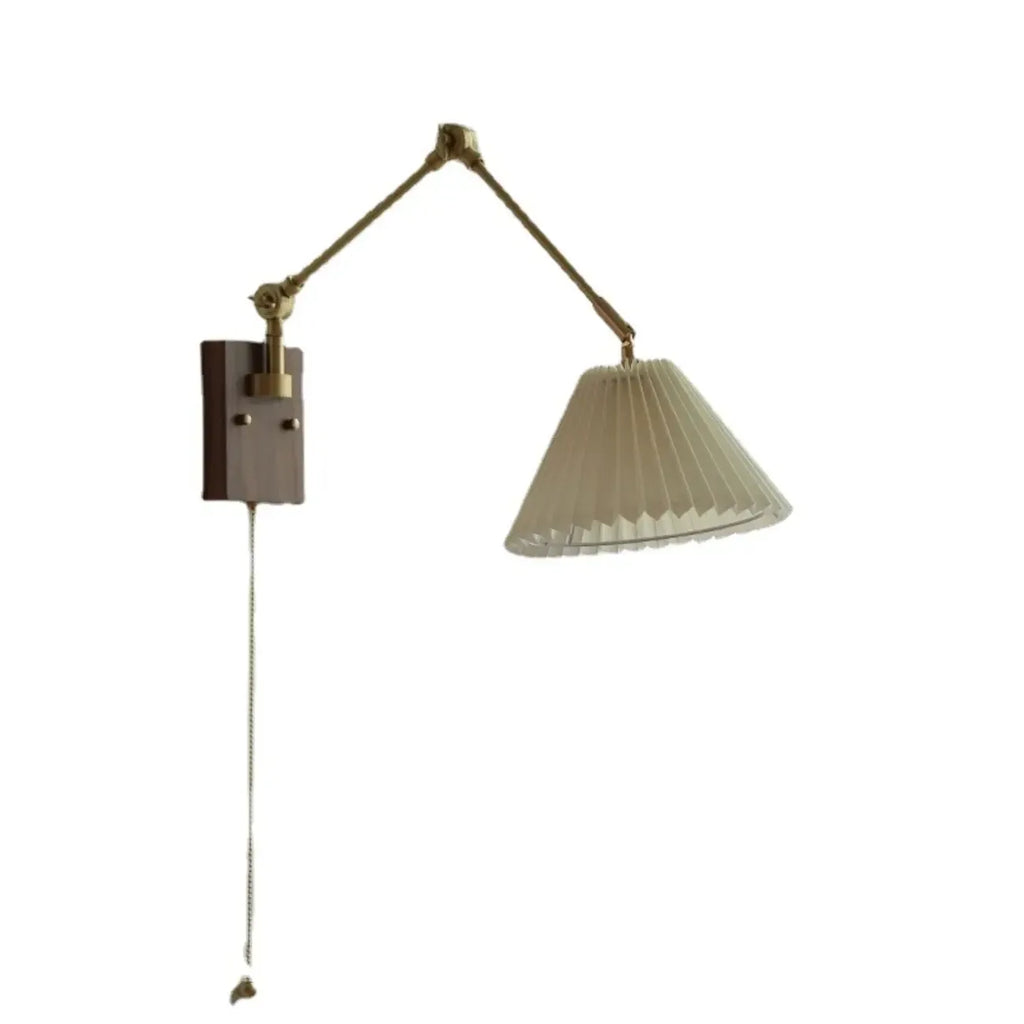 Vintage Swing Arm Wall Light with Pleated Fabric Shade