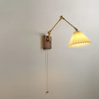 Vintage Swing Arm Wall Light with Pleated Fabric Shade