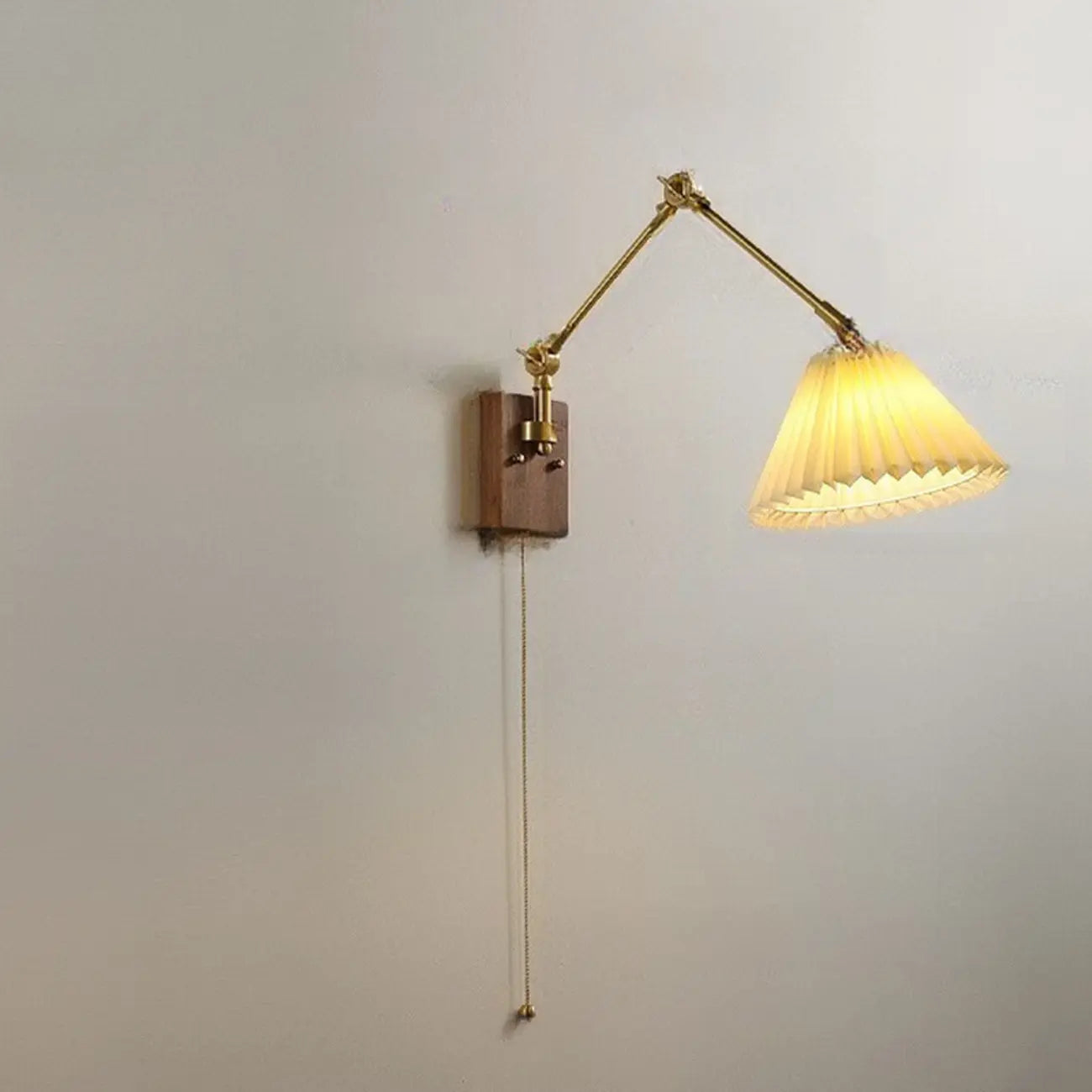 Vintage Swing Arm Wall Light with Pleated Fabric Shade