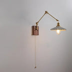 Vintage Swing Arm Wall Light with Pleated Fabric Shade