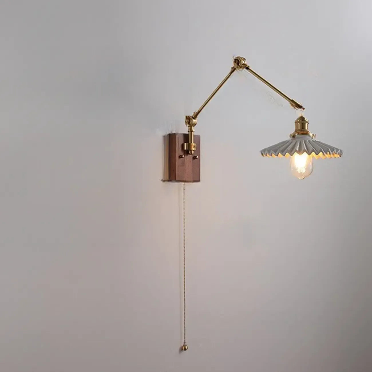 Vintage Swing Arm Wall Light with Pleated Fabric Shade