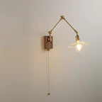 Vintage Swing Arm Wall Light with Pleated Fabric Shade