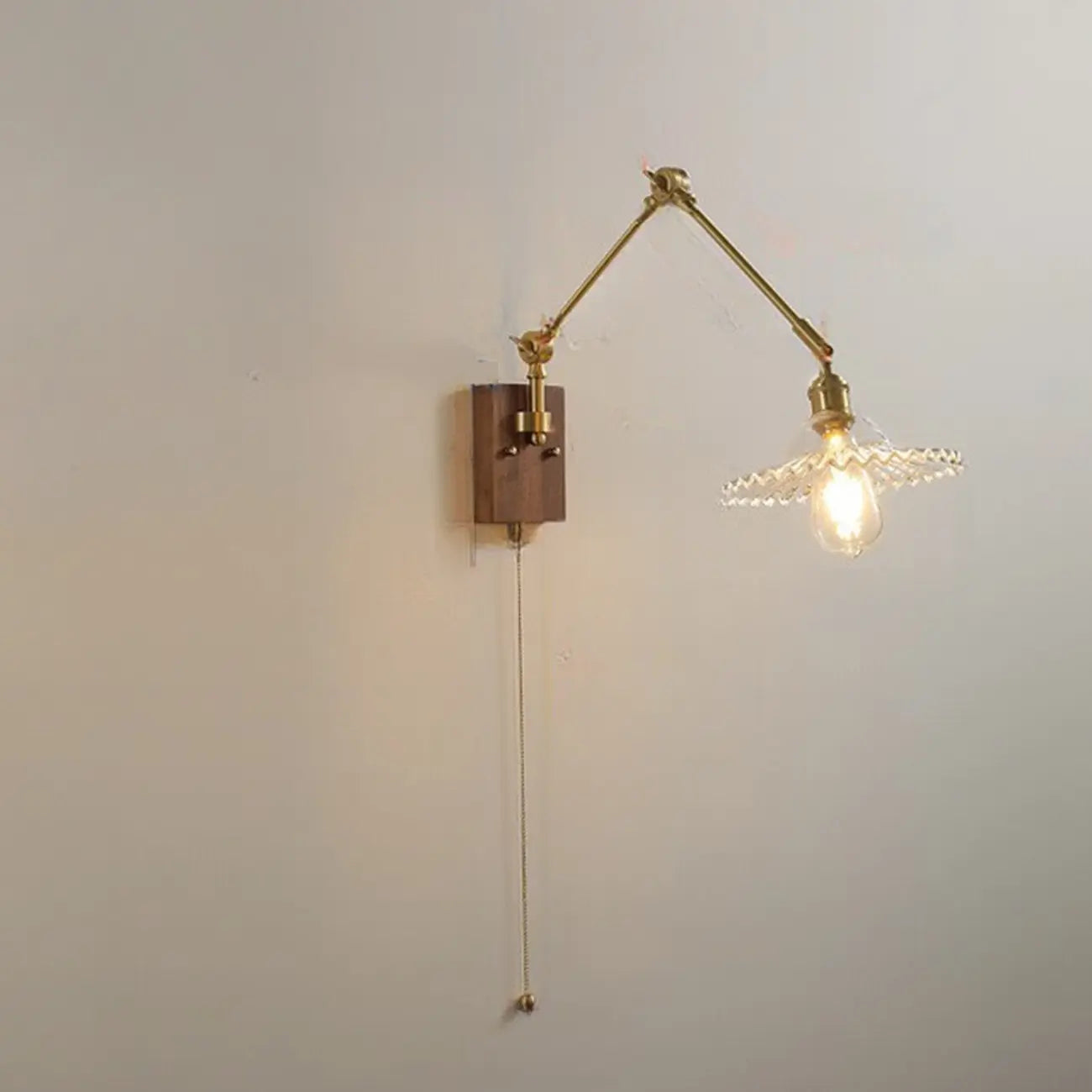 Vintage Swing Arm Wall Light with Pleated Fabric Shade