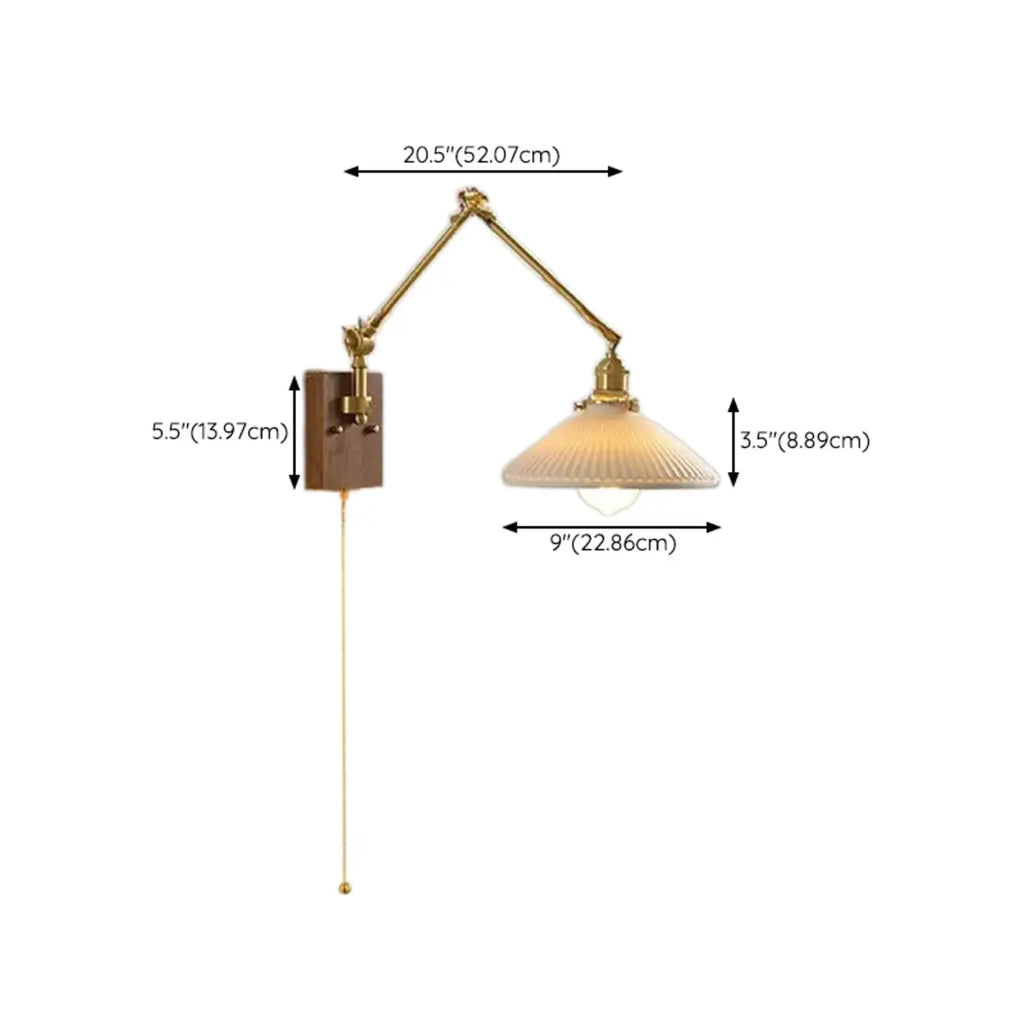 Vintage Swing Arm Wall Light with Pleated Fabric Shade