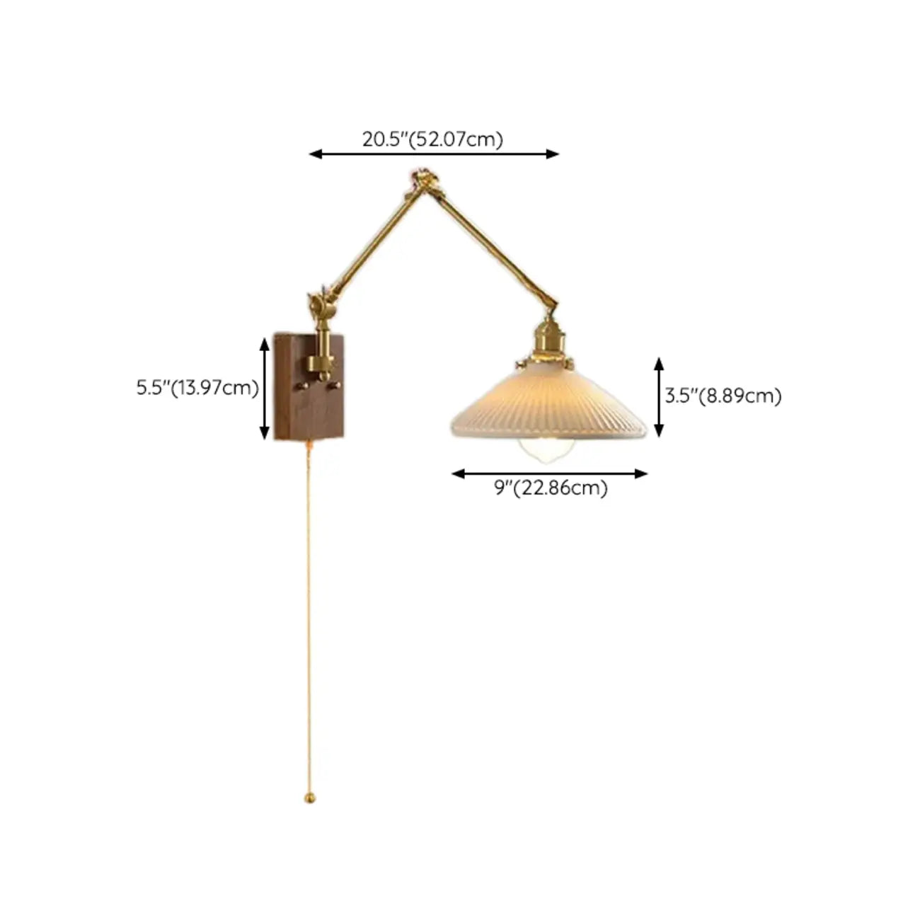 Vintage Swing Arm Wall Light with Pleated Fabric Shade