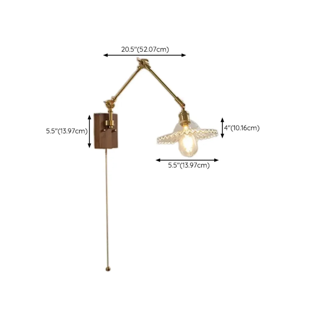 Vintage Swing Arm Wall Light with Pleated Fabric Shade