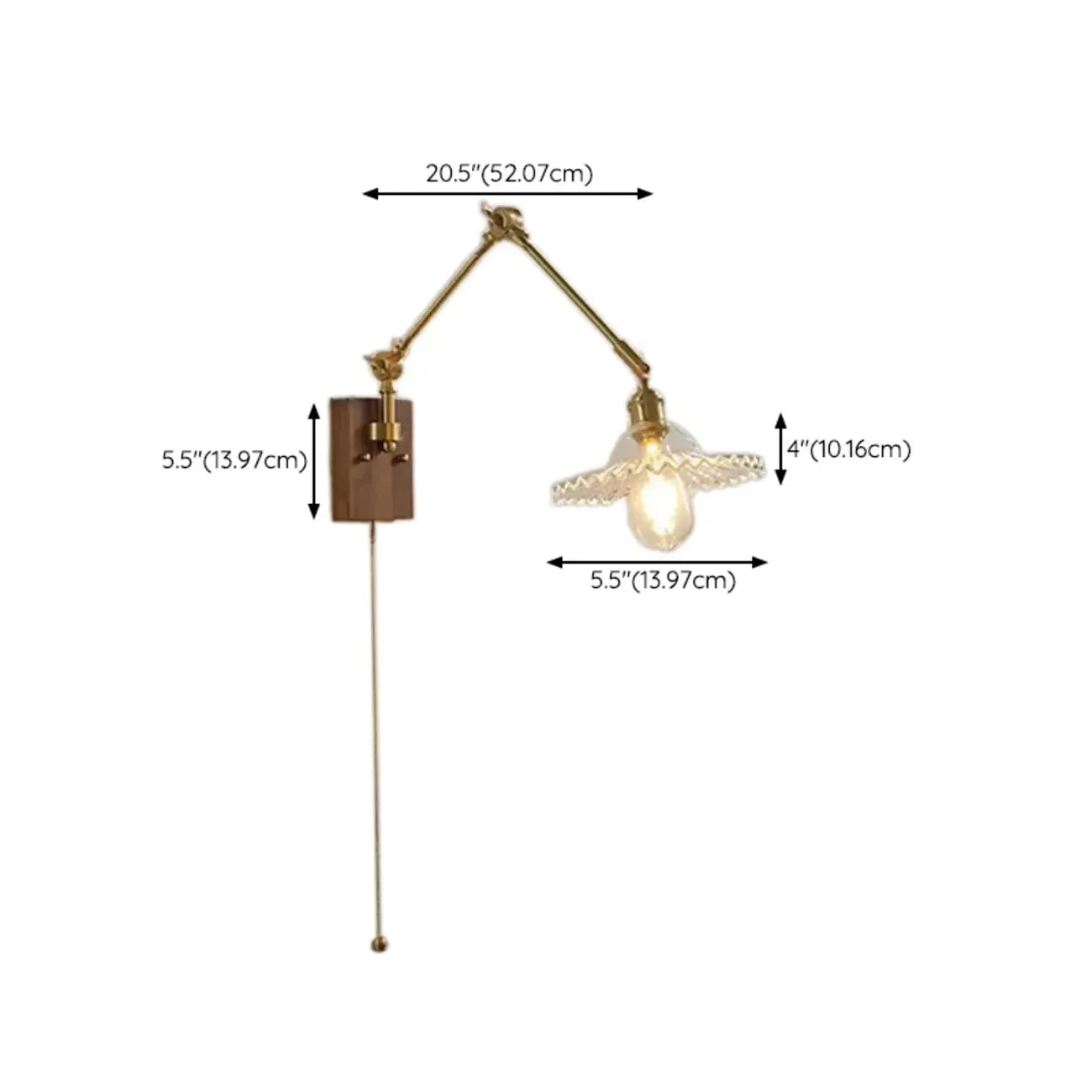 Vintage Swing Arm Wall Light with Pleated Fabric Shade