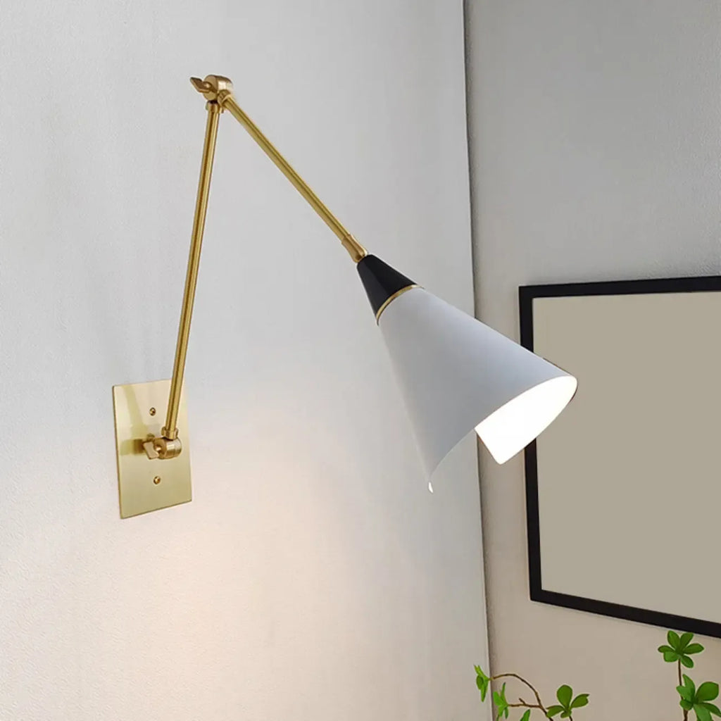 Adjustable Trendy White Cone Swing Arm Wall Sconce