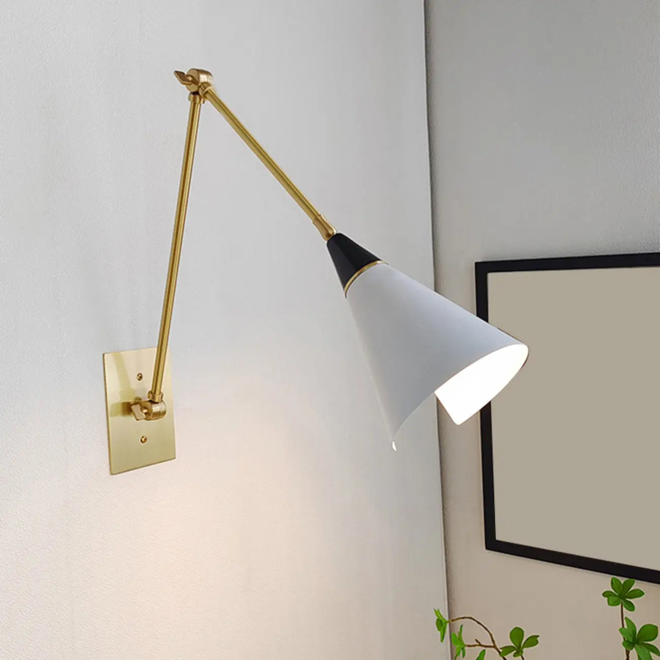 Adjustable Trendy White Cone Swing Arm Wall Sconce