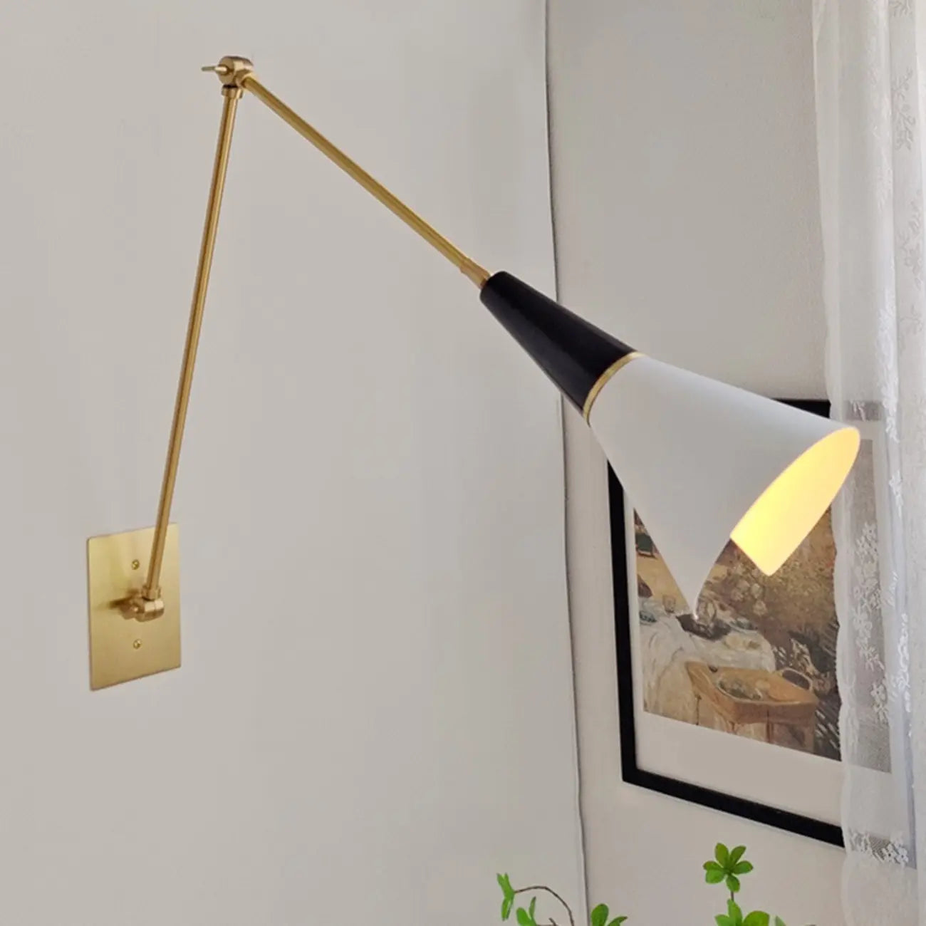 Adjustable Trendy White Cone Swing Arm Wall Sconce