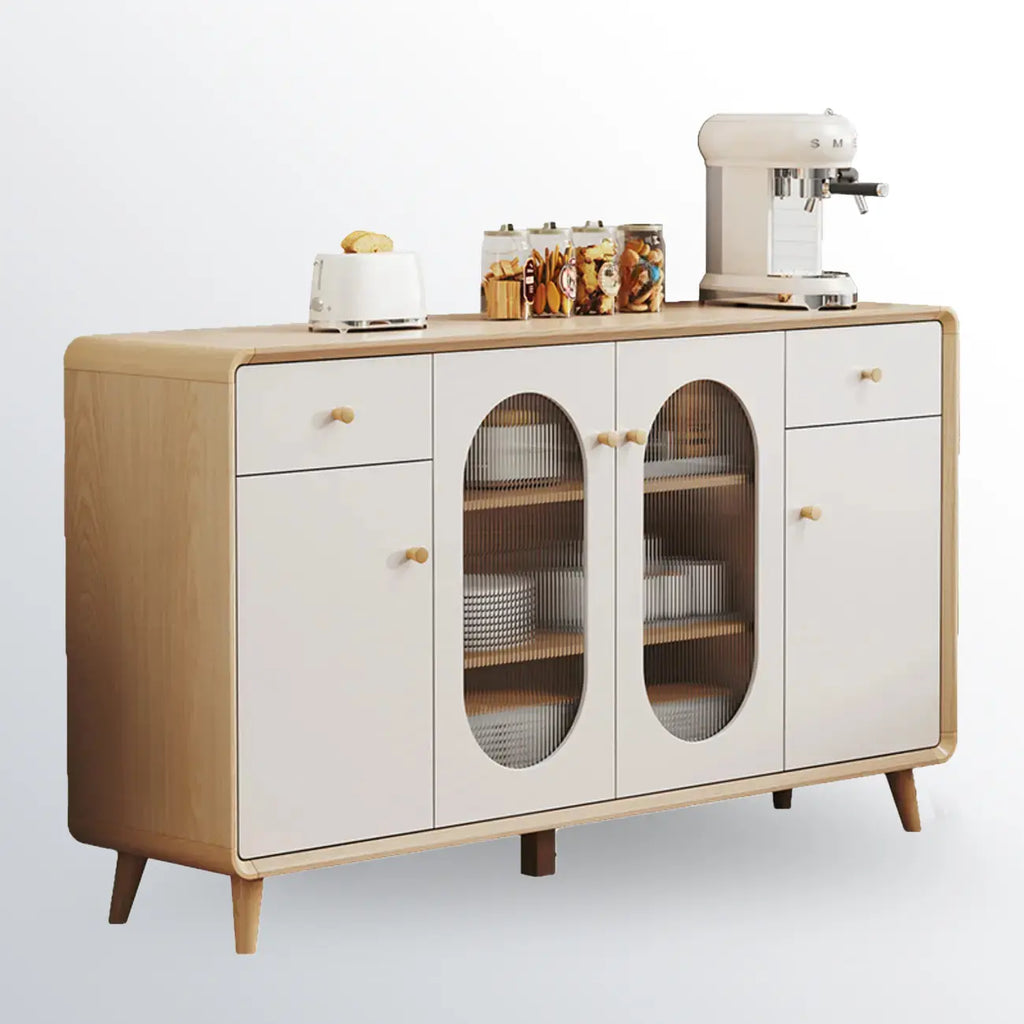 Modern Natural Finish Cabinet with Exterior Shelf  & Drawers