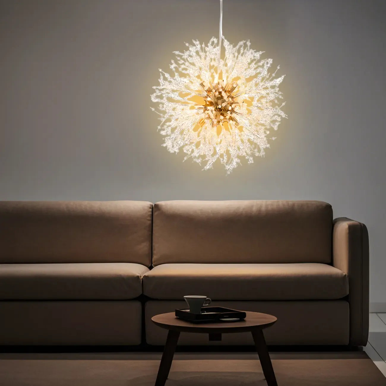 Modern Crystal Globe Chandelier with Starburst Design