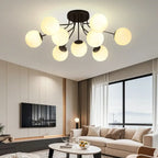Modern White Globe Glass Golden Semi Flush Ceiling Light