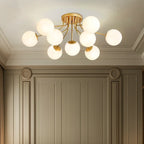 Modern White Globe Glass Golden Semi Flush Ceiling Light