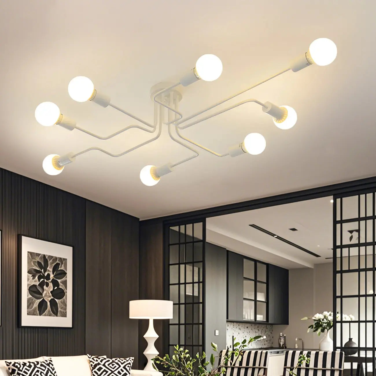 Industrial Branch Metal Semi Flush Ceiling Light