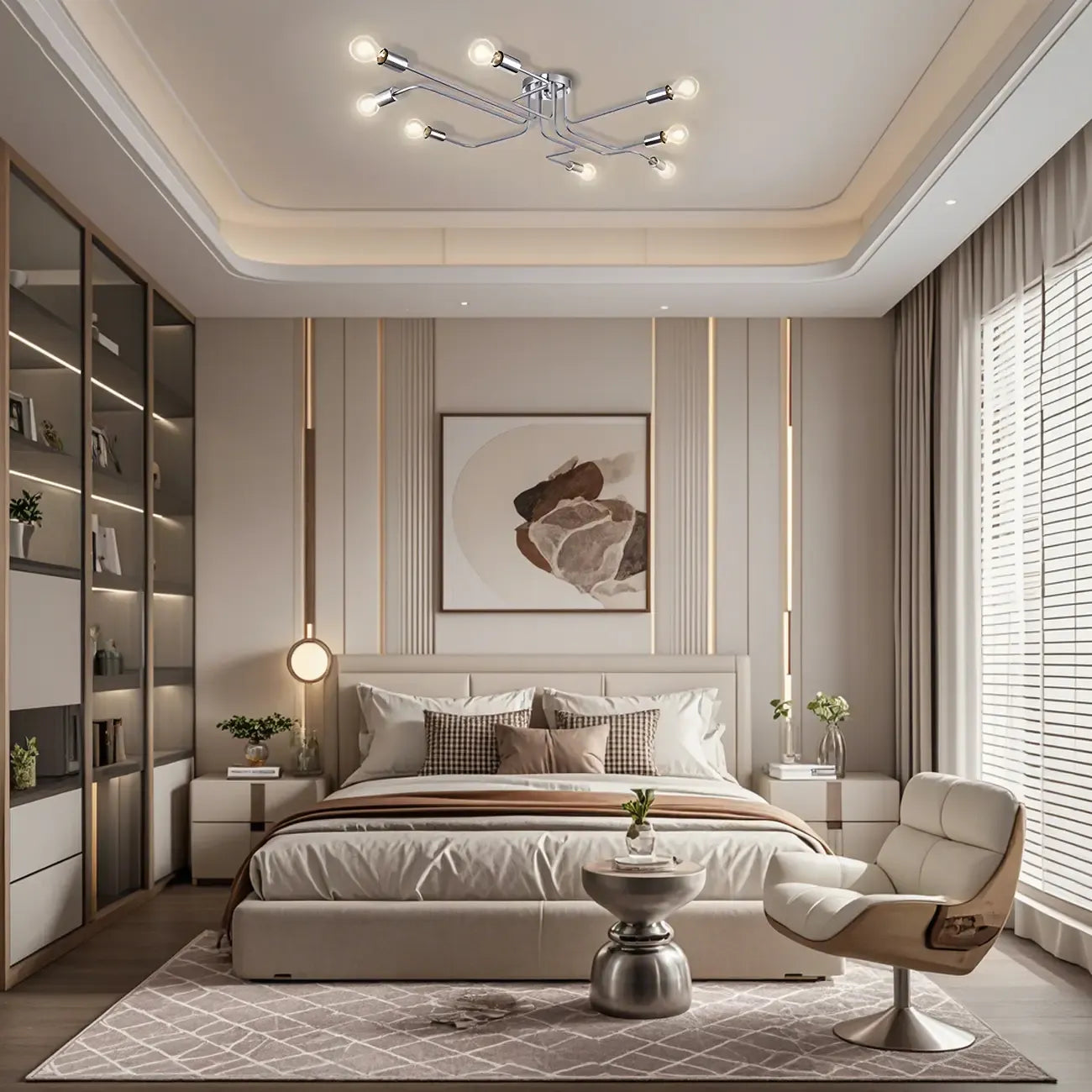 Industrial Branch Metal Semi Flush Ceiling Light