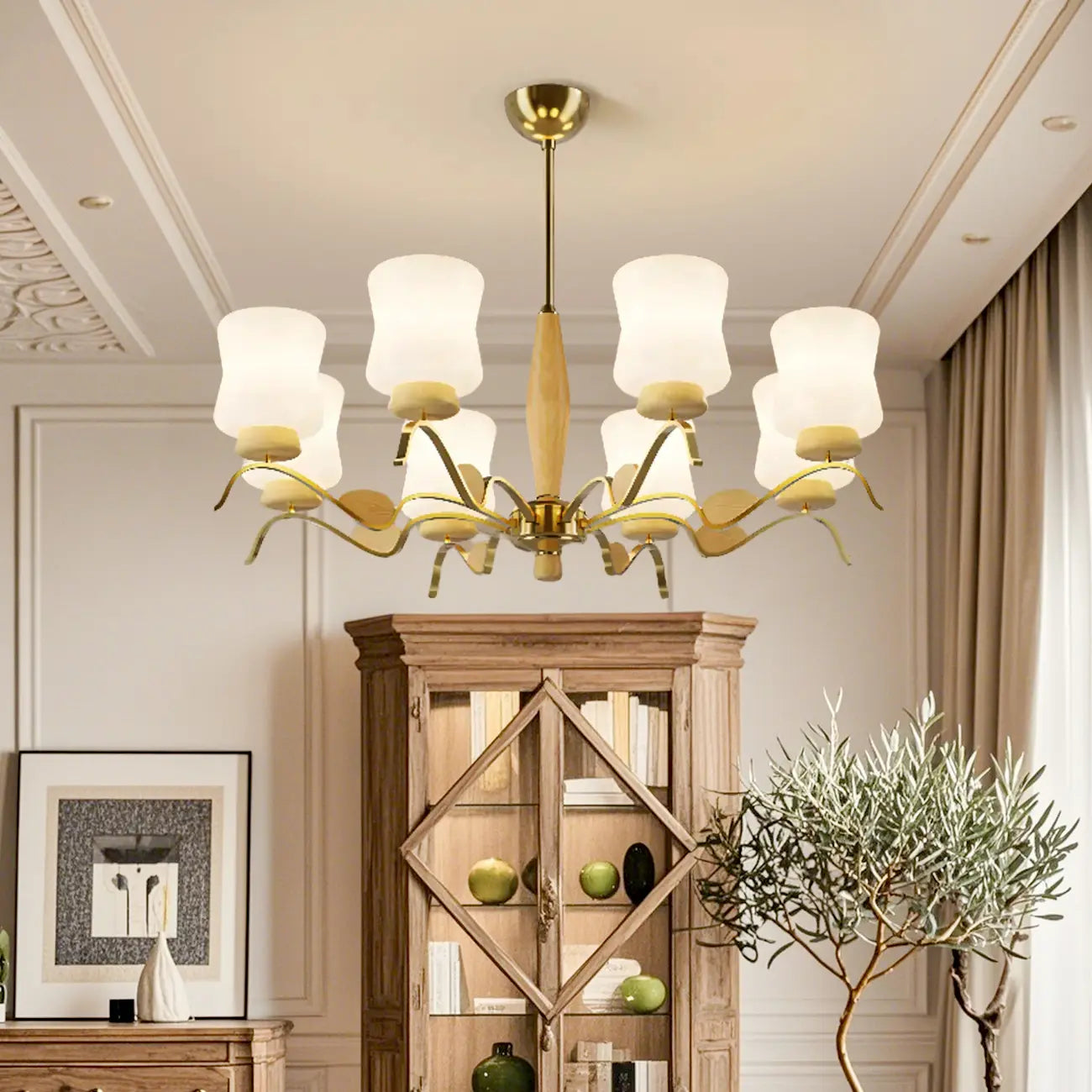Modern Metal Chandelier with White Glass Shade for Home Decor