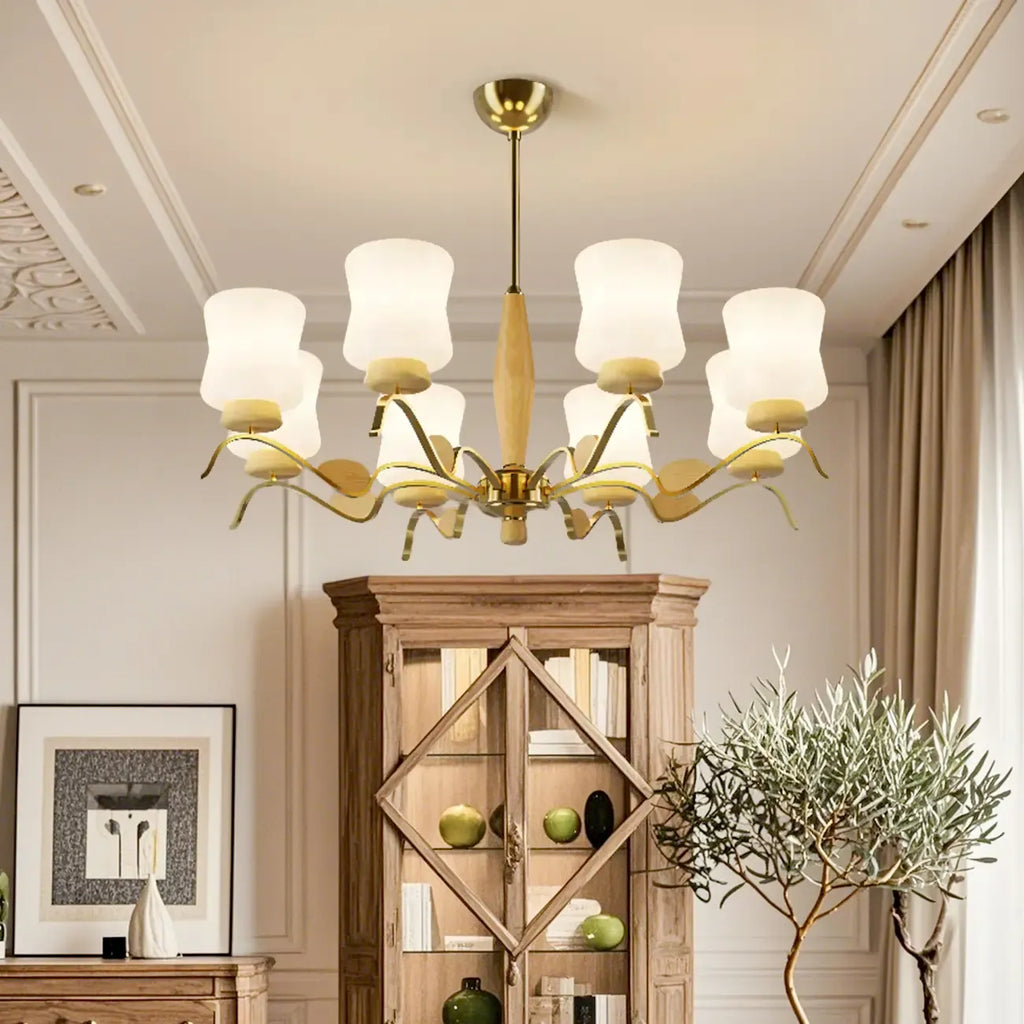 Modern Metal Chandelier with White Glass Shade for Home Decor