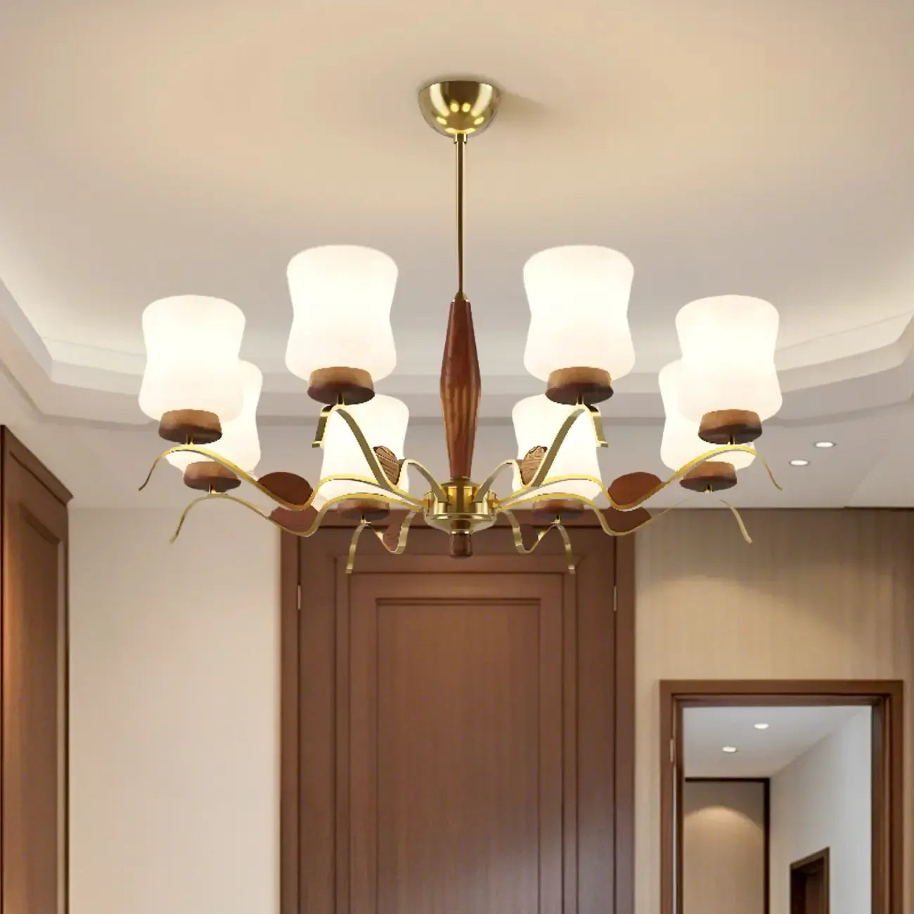 Modern Metal Chandelier with White Glass Shade for Home Decor