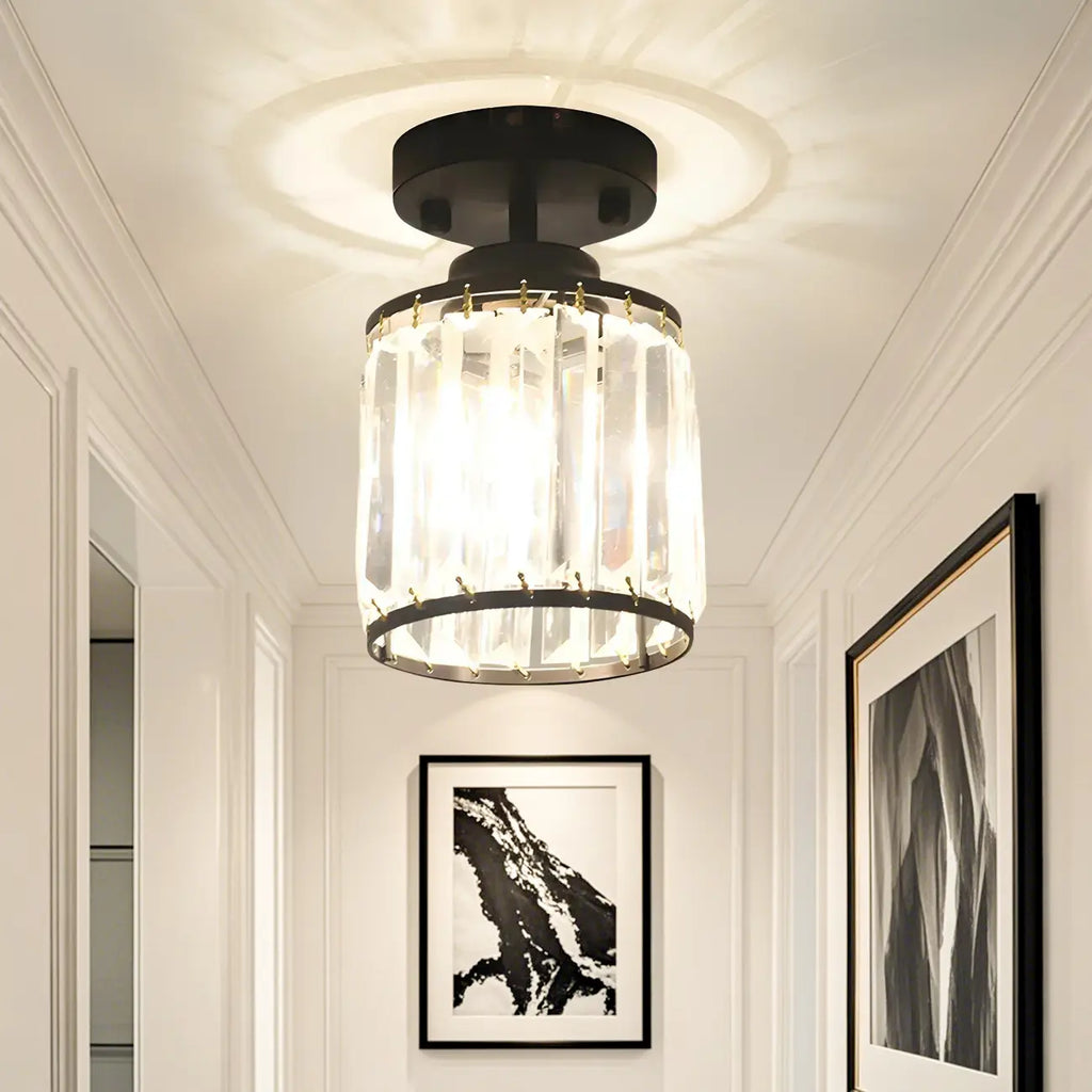 Elegant Clear Crystal Drum Semi Flush Ceiling Light