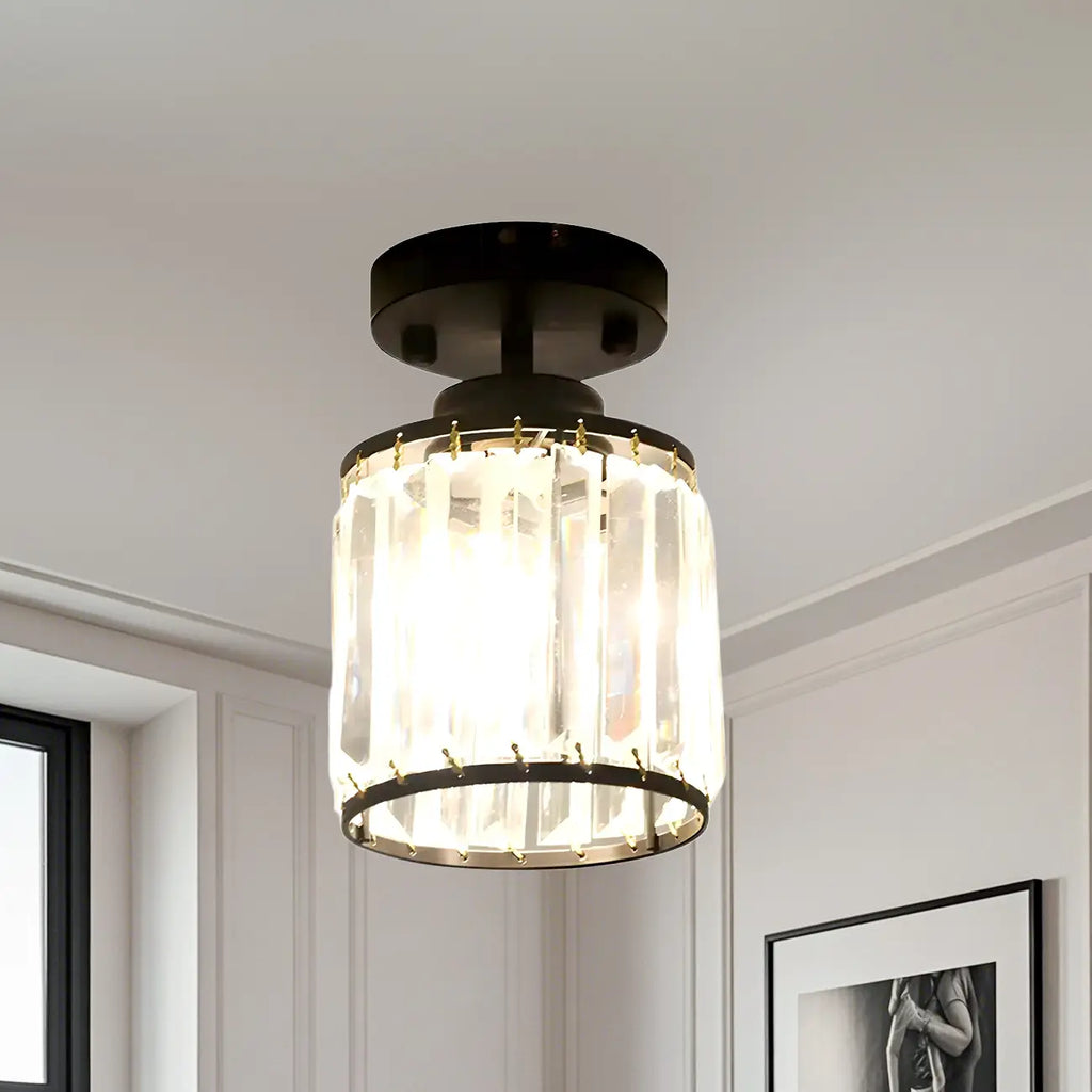 Elegant Clear Crystal Drum Semi Flush Ceiling Light