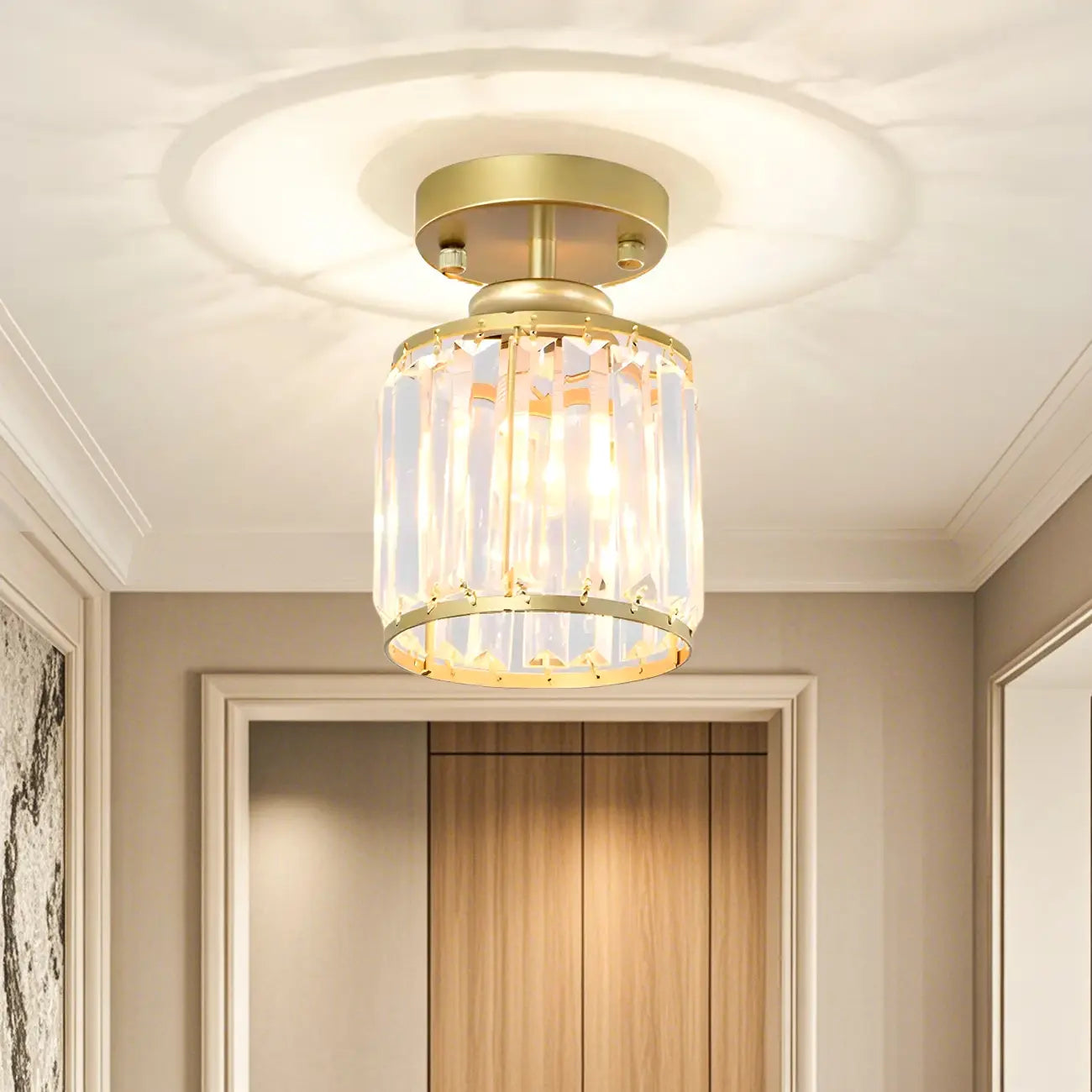 Elegant Clear Crystal Drum Semi Flush Ceiling Light