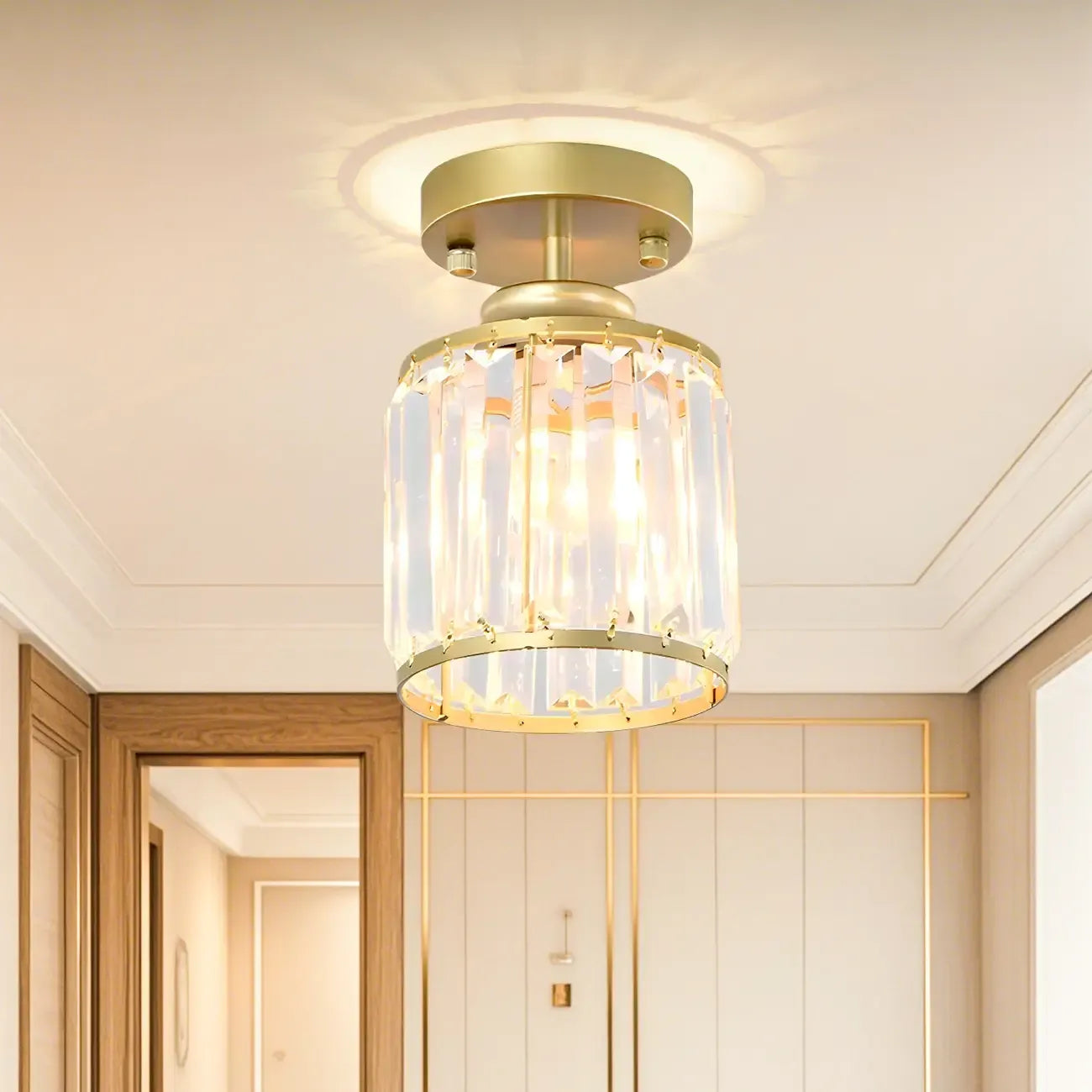 Elegant Clear Crystal Drum Semi Flush Ceiling Light