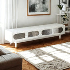 79 White Wood Ribbed Doors TV Stand with Adjustable Shelves