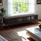 79 White Wood Ribbed Doors TV Stand with Adjustable Shelves