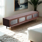 79 White Wood Ribbed Doors TV Stand with Adjustable Shelves