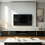 Luxury Black Stone Gold Handle TV Stand with Storage Cabinet
