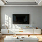 Luxury Black Stone Gold Handle TV Stand with Storage Cabinet