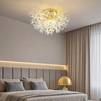 Glamorous Crystal Starburst Gold Semi Flush Ceiling Light