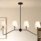 Black Metal Island Pendant Light with 4 Lights in Fabric Cylinder Shape